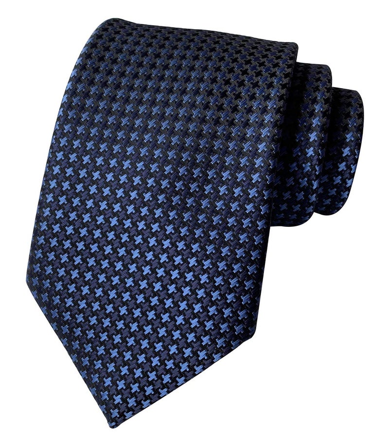 Elfeves Blue Silk Wedding Navy Ties Classic Houndstooth Plaid Fashion Neckties Wear Working for Men Boy - Image 1